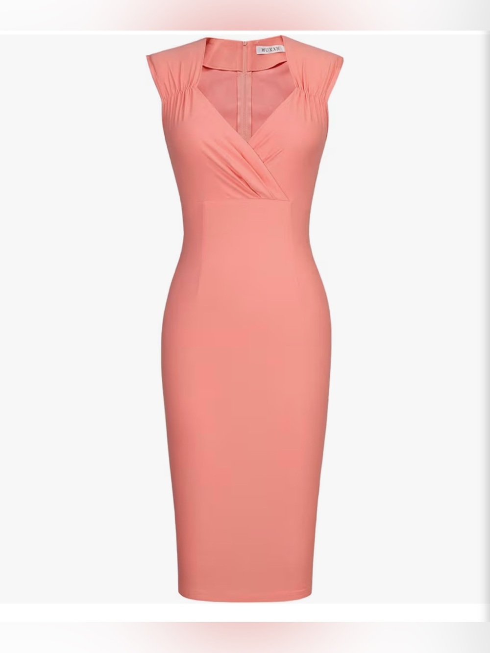 Muxxn peach Sheath bodycon Dress with Surplice V-Neck Medium